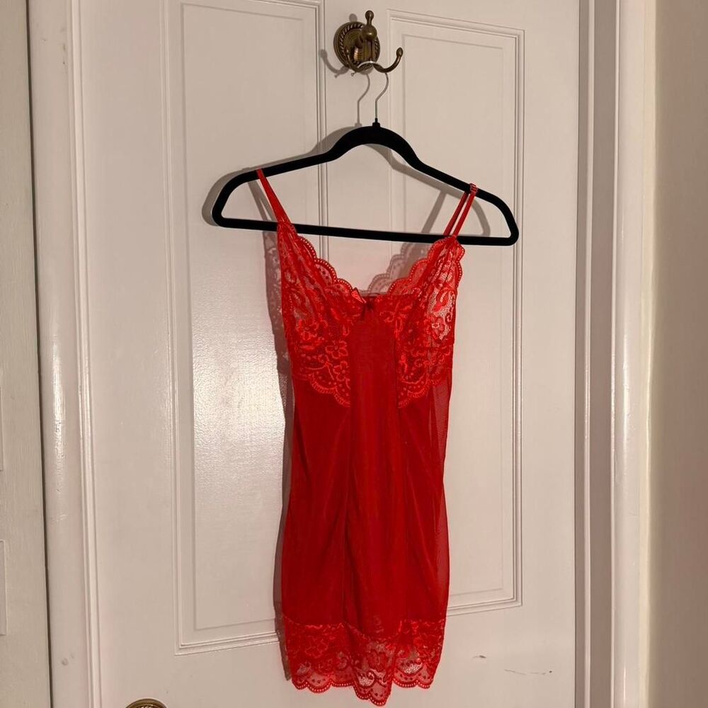 Womens One Size Red Sleeveless Flowy Lingerie Dress Lace Adjust Strap One Size